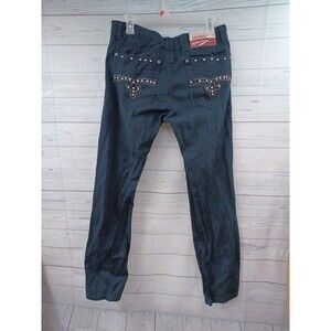 Demolition Mens Urban Wear Black Jeans Sz 32x30 Moto Skinny Rhinestone Embellish